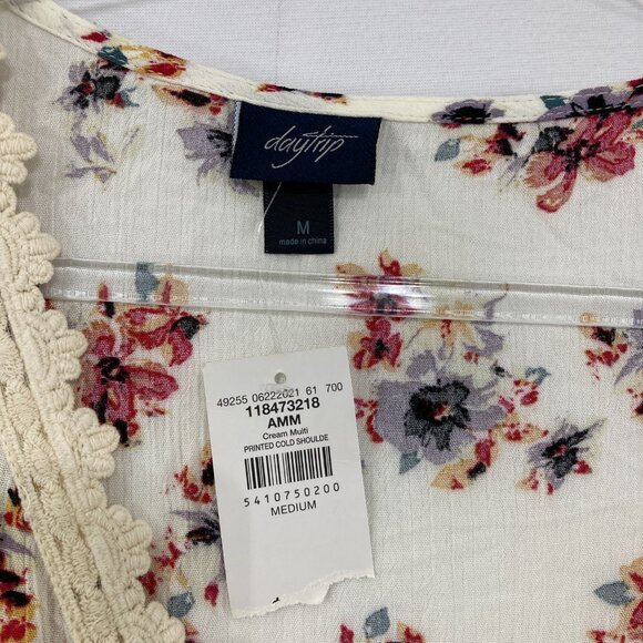 New Daytrip Medium Floral Lace Faux Wrap Cold Shoulder Tiered Baby-doll Boho Top - Picture 4 of 11